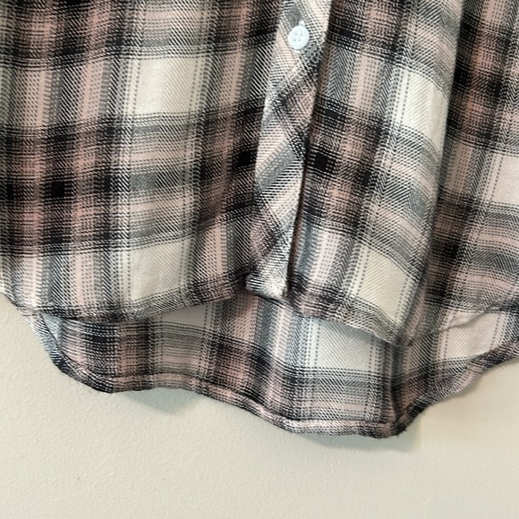 Rails Hunter Ivory Coal Blush Button Front Plaid Blouse Shirt Small Long Sleeve - Picture 7 of 13